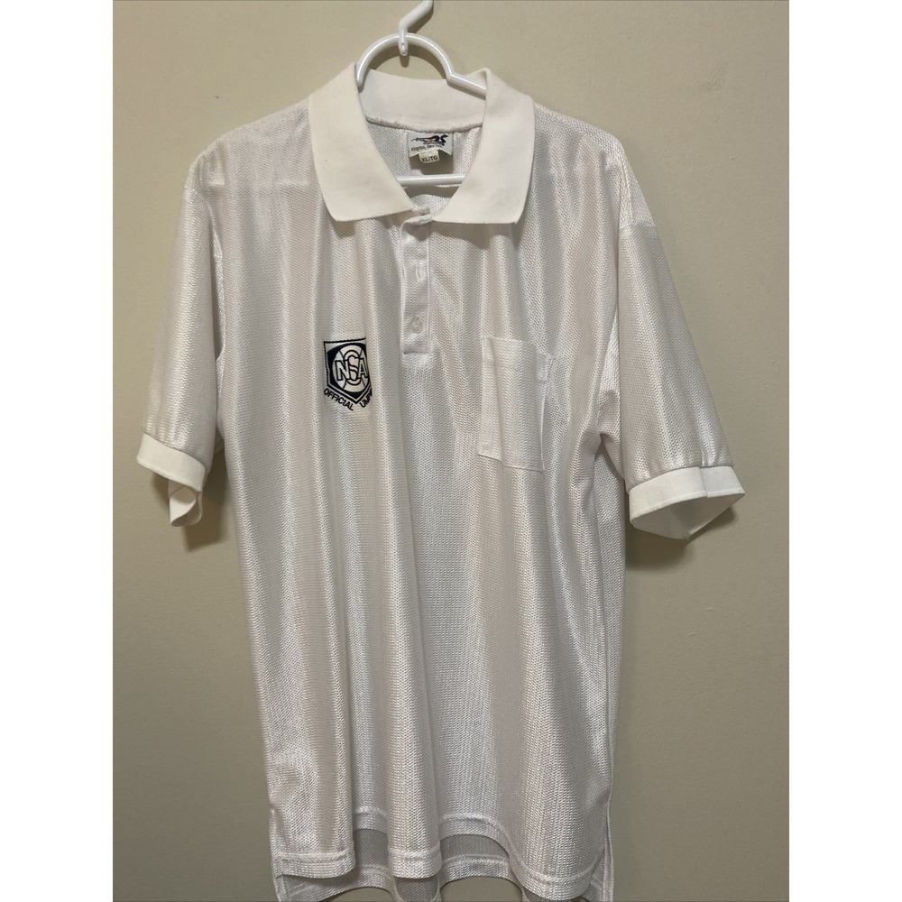 NSA Soccer Referee Umpire Shirt Mens Size XL White Black Logo Poly NEW
